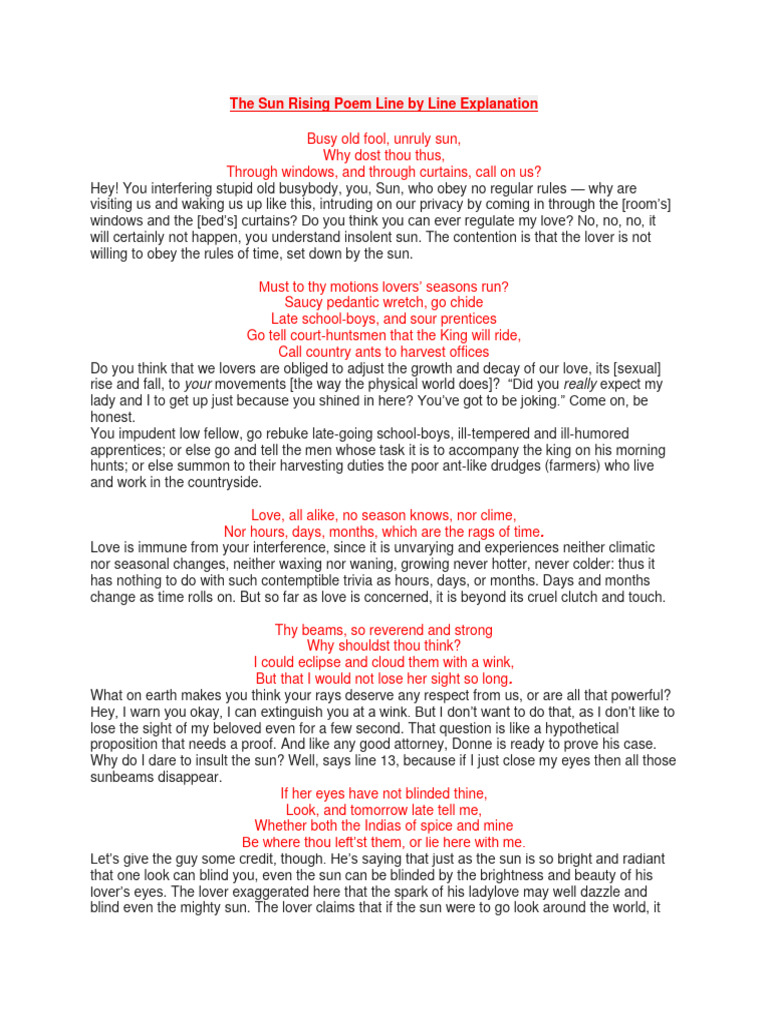 The sun rising poem line by line explanation pdf
