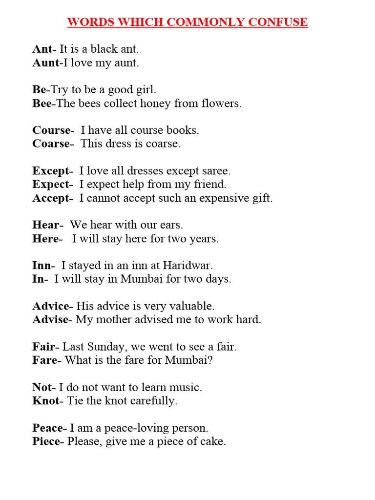 Commonly Confused English Words | PDF | Verb | Grammatical Number