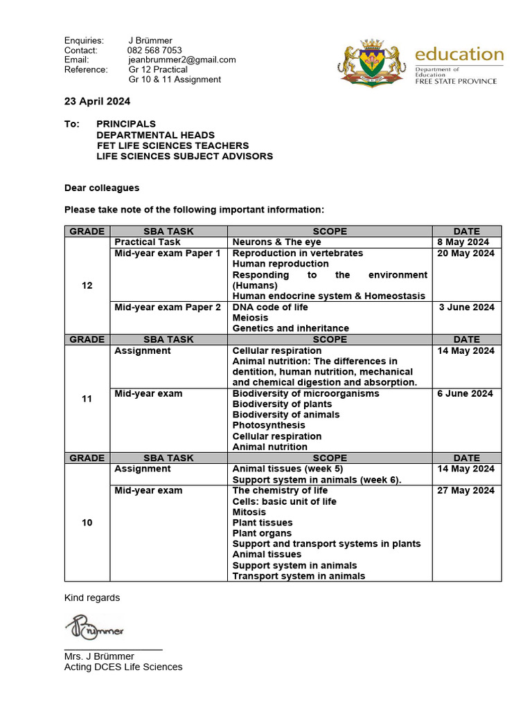Life Sciences SBA Tasks and Exam Dates | PDF | Cell (Biology ...