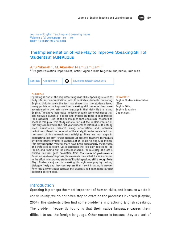Role Play Enhances Speaking at IAIN Kudus | PDF | Fluency | Teachers