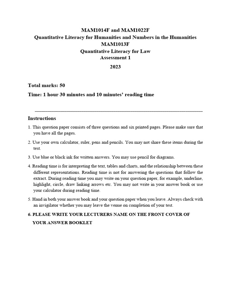 2023 Quantitative Literacy Assessment Guide | PDF | Father | Mother
