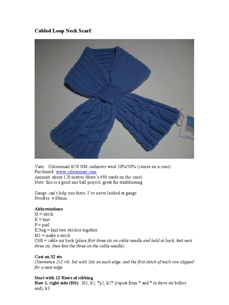 Cabled Loop Neck Scarf | PDF