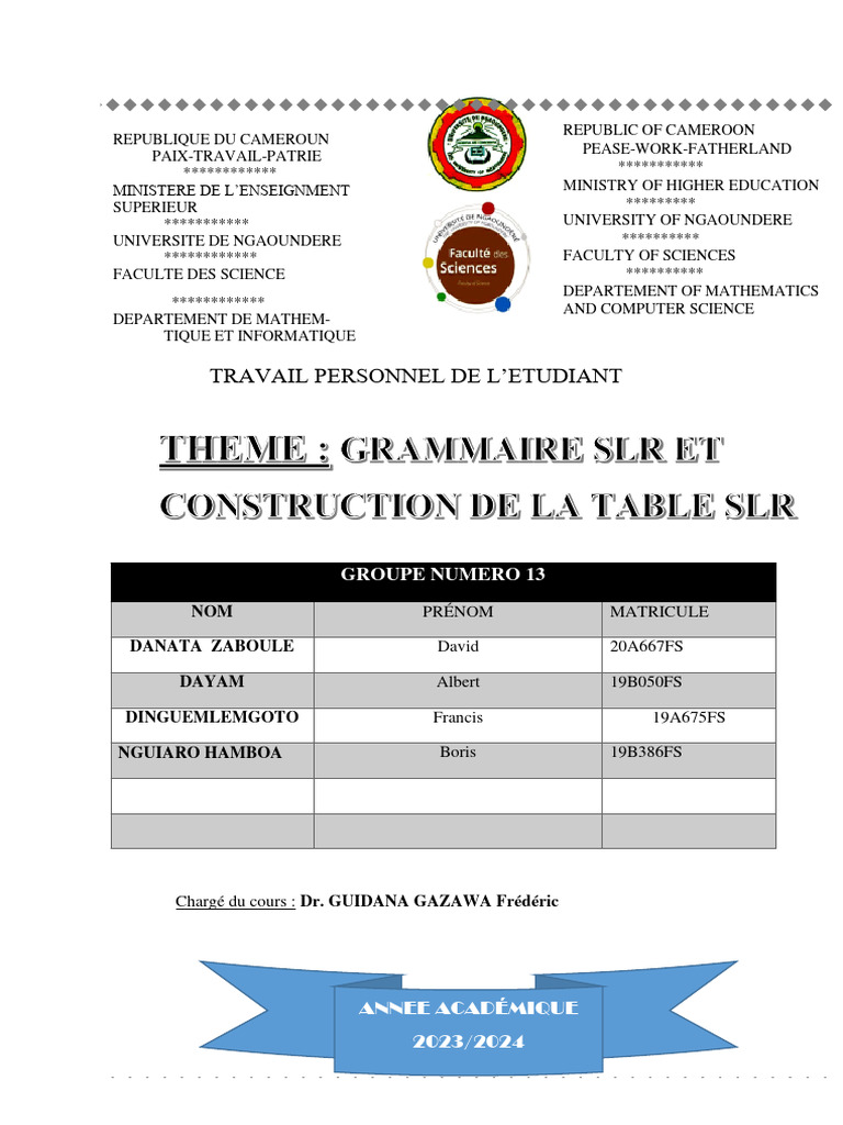 Analyse Syntaxique avec Grammaires SLR | PDF | Analyse syntaxique ...
