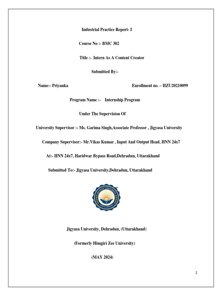 Final PDF Priyanka Industrial Report | PDF | Internship | Job Hunting