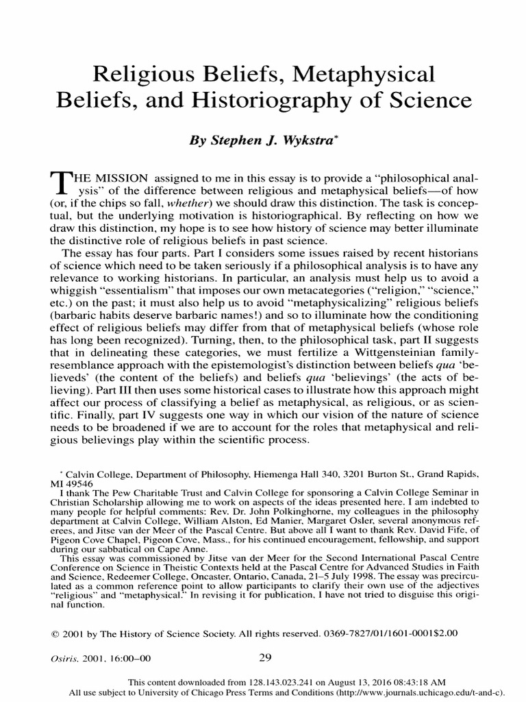 Stephen J Wykstra Religious Beliefs Metaphysical Beliefs And 