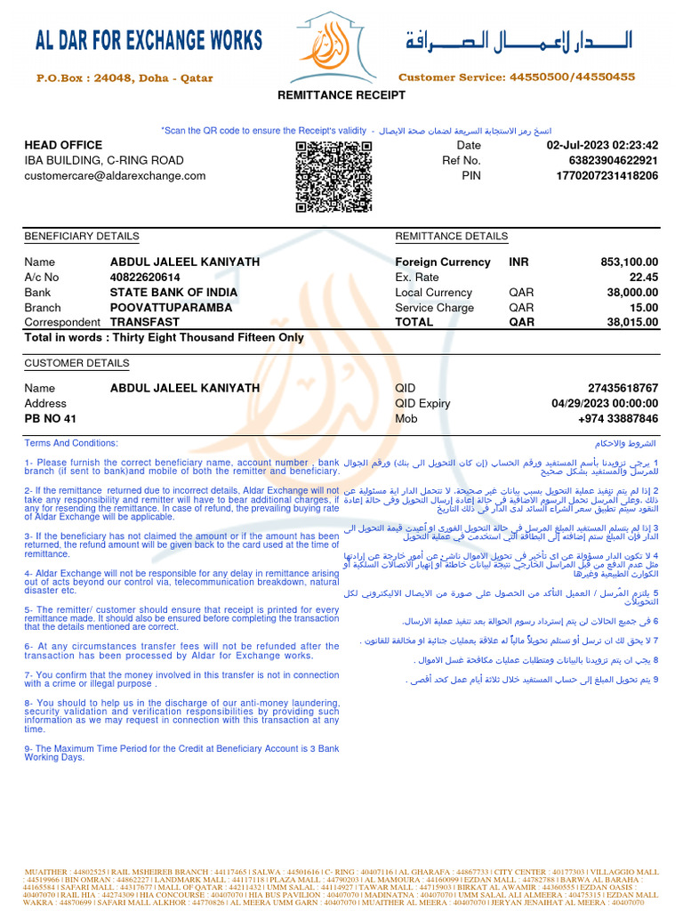 Remittance Receipt for Customers | PDF | Service Industries | Money