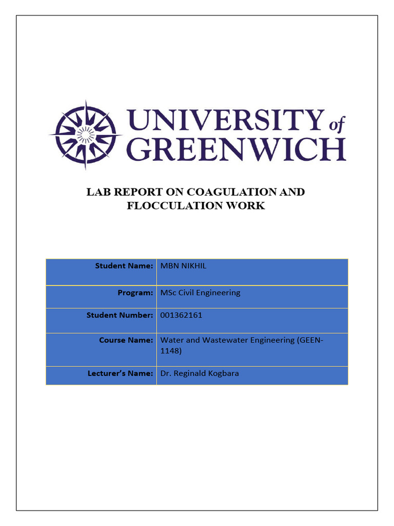 Lab Report On Coagulation and Flocculation Work | PDF