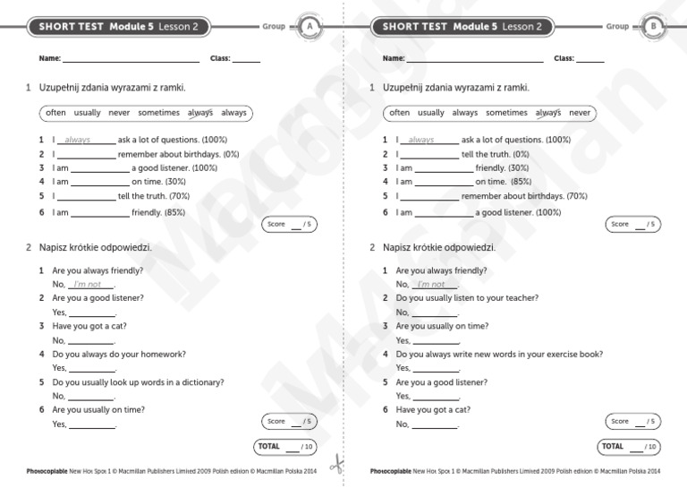 New Hot Spot Klasa 5 Sprawdziany New Hot Spot Short Test Module 5 Lesson 2 | PDF | Teaching