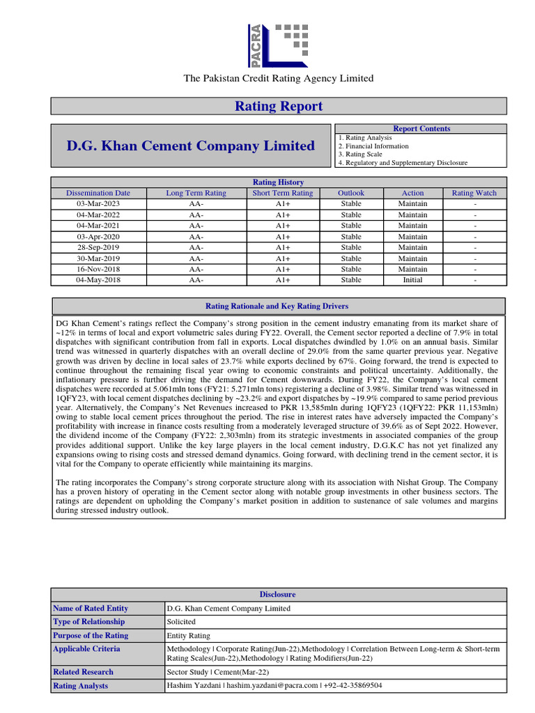 D.G. Khan Cement Company Rating Report | PDF | Credit Rating | Working ...