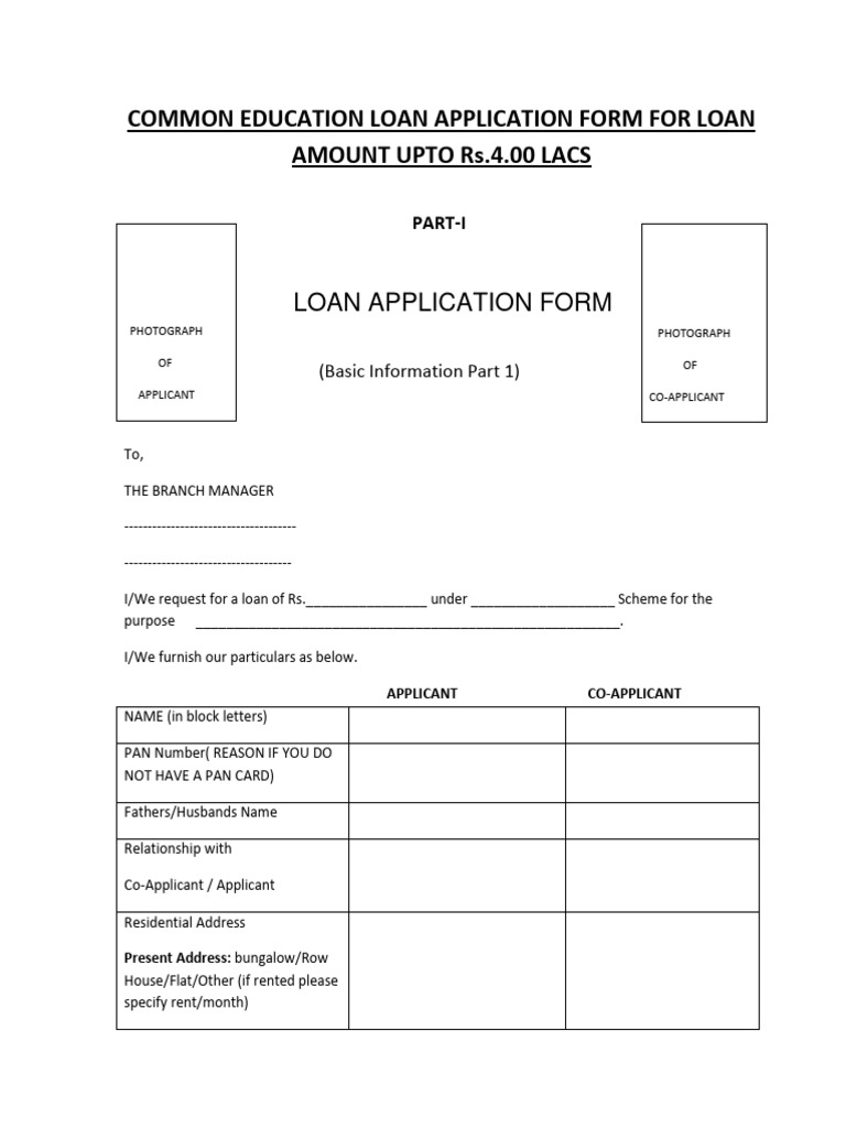 Common Education Loan Application Form PDF Credit Finance & Money