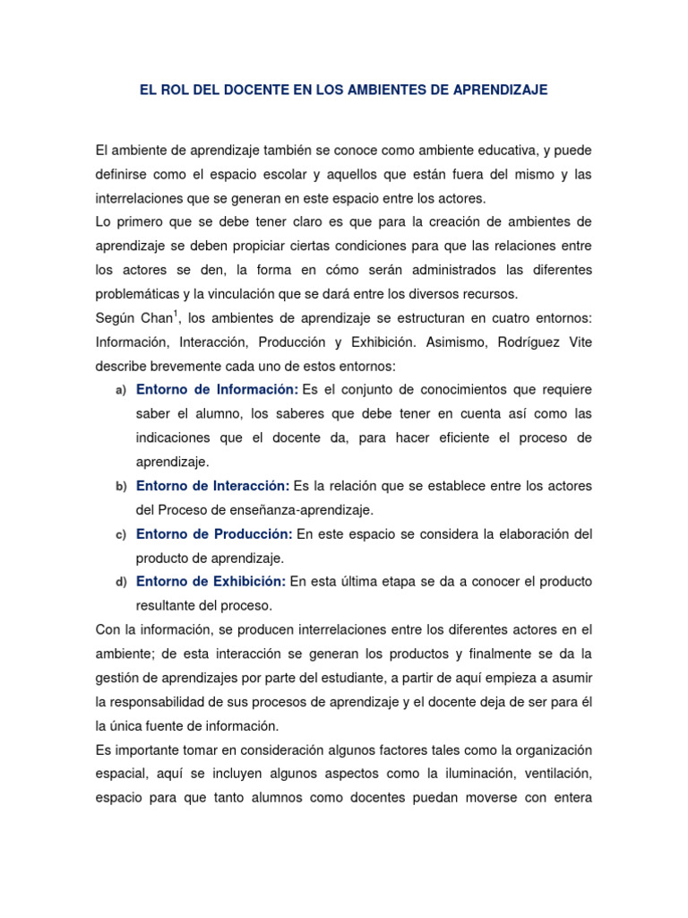 Rol del Docente en Ambientes de Aprendizaje | PDF | Aprendizaje | Maestros