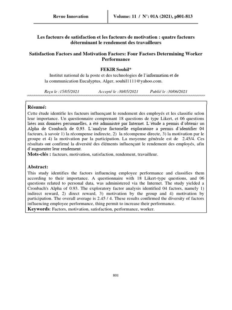 Facteurs de Satisfaction et Motivation au Travail | PDF | Motivation ...
