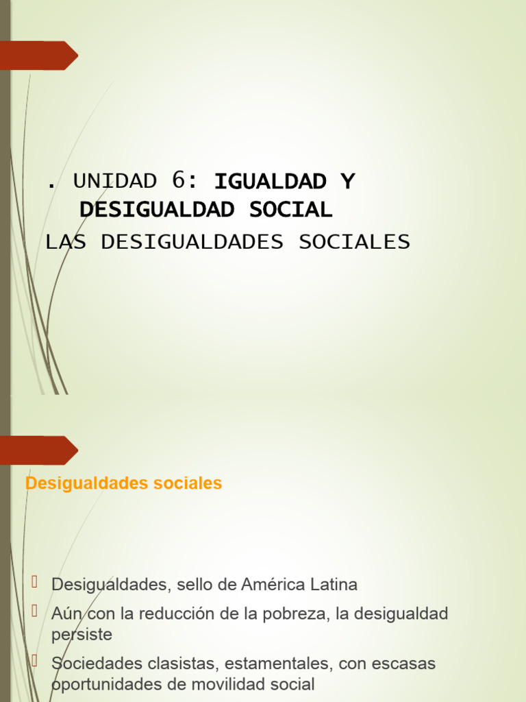 Unidad 6 SOJ, Igualdad y Desigualdad Social (1) | PDF | Desigualdad ...