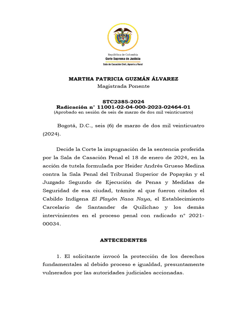 STC2385 2024 | PDF | Sentencia (ley) | Caso de ley