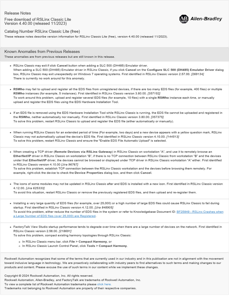 Rslinx classic lite free 4 40 00 released 11 2023 pdf device