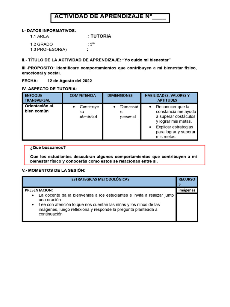 Bienestar Integral en Tutoria 3ro | PDF | Las emociones | Aprendizaje