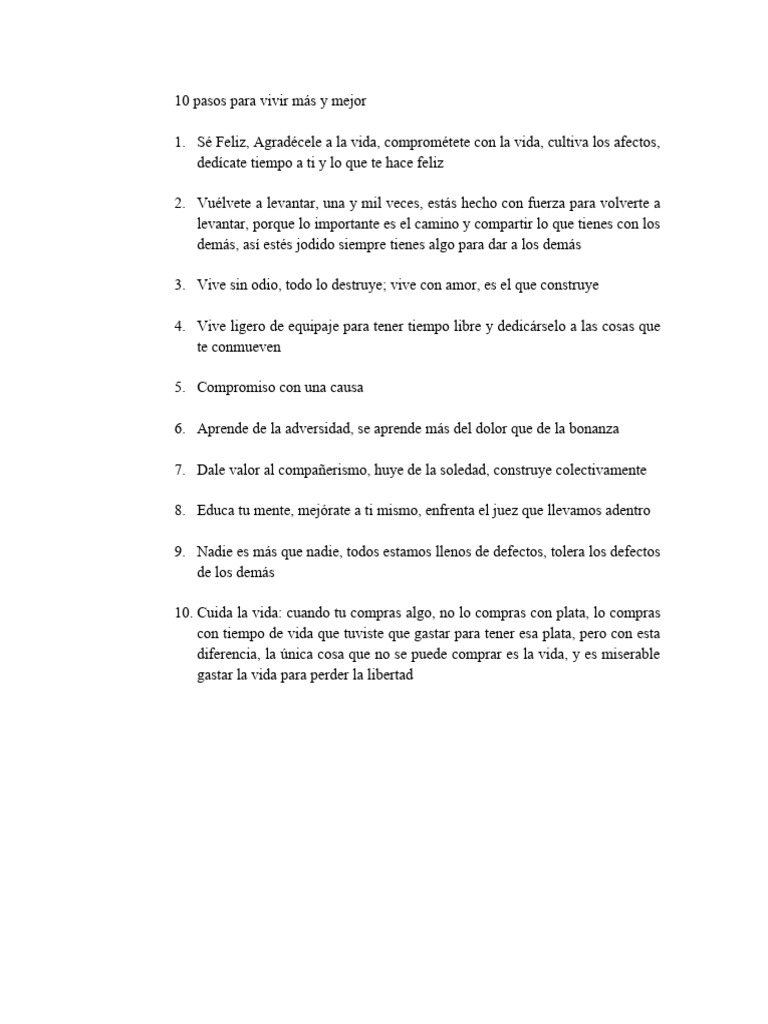 10 Pasos para vivir más y mejor | PDF