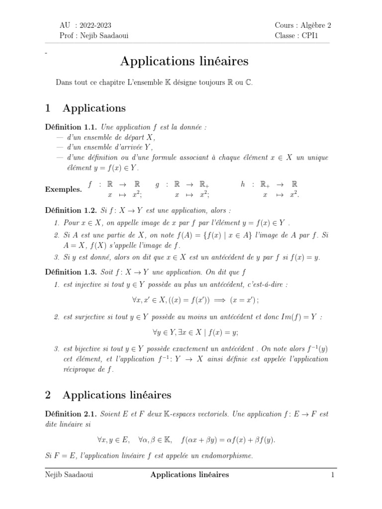 Propriétés des applications linéaires | PDF | Espace vectoriel | Base ...