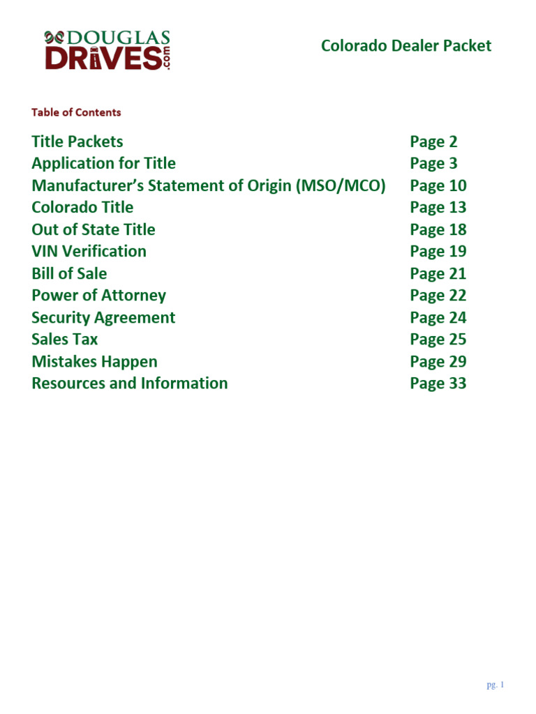 Colorado Dealer Title Packet Guide | PDF | Concurrent Estate