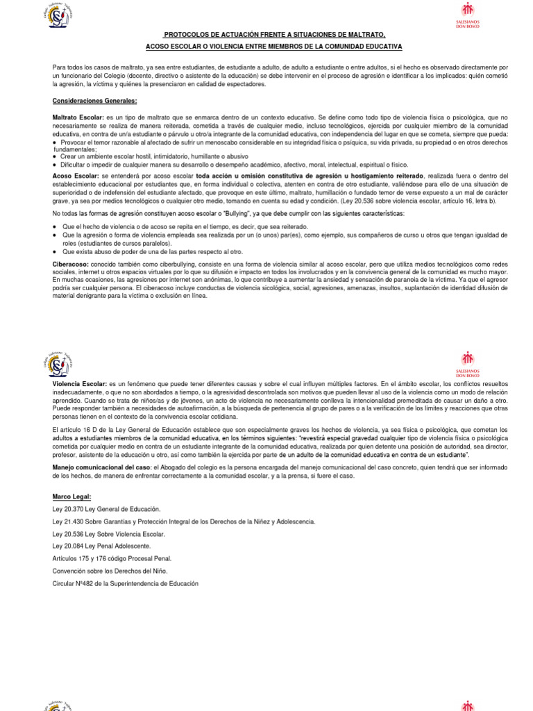 Protocolo de Maltrato y Acoso Escolar | PDF | Acoso cibernético | Abuso ...