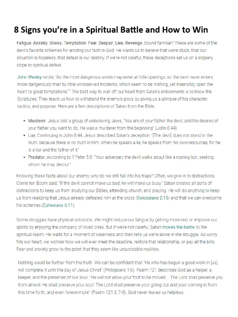 8 Signs You're in A Spiritual Battle and How To Win | PDF | Self ...