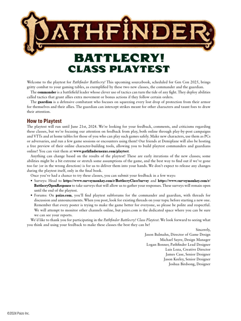Battlecry Playtest PF2e PDF Military Tactics Expert