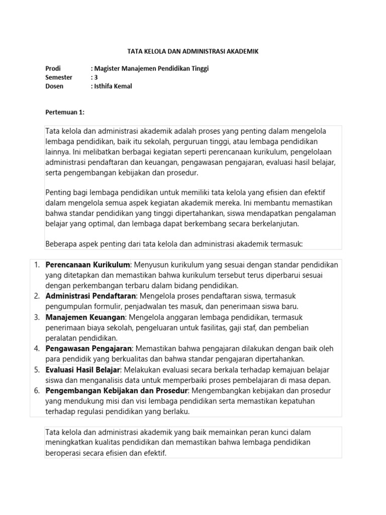 Tata Kelola Administrasi Akademik | PDF