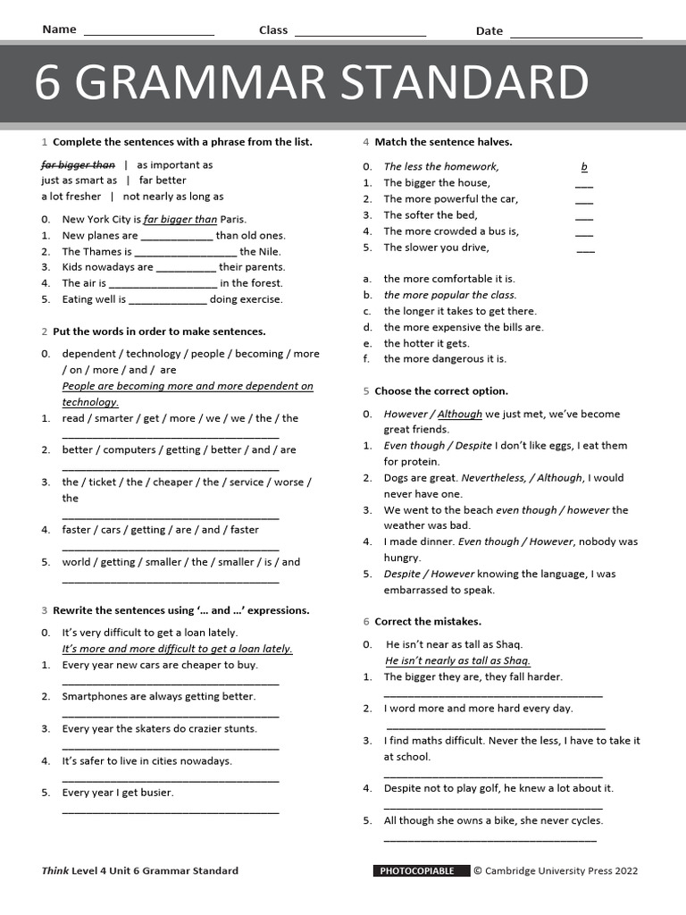 Think Level 4 Unit 6 Grammar Exercises | PDF | Linguistics