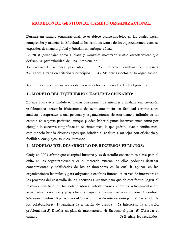 Modelos de Gestión del Cambio Organizacional | PDF | Gestión de ...