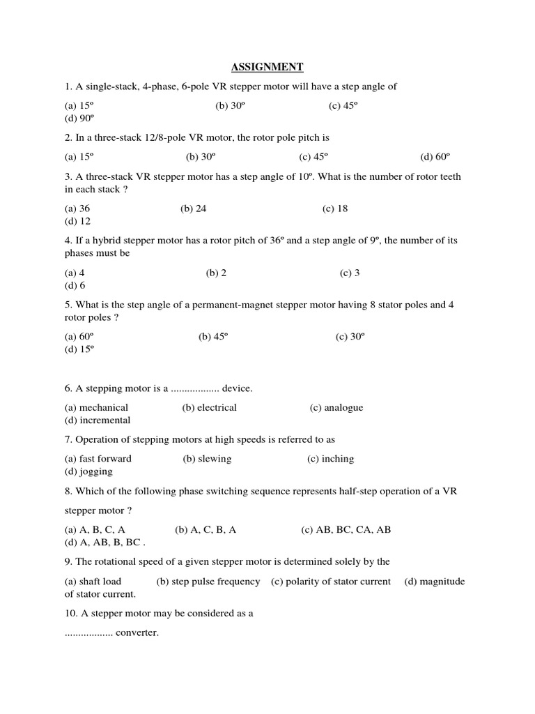 Special Electrical Machines Assignment-1 | PDF | Electric Motor ...