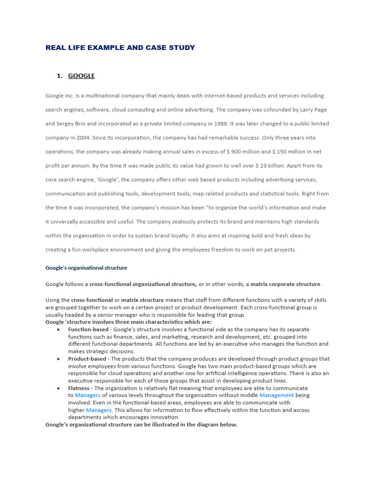 Real Life Examples of Organistaional Structure | PDF | Organizational ...