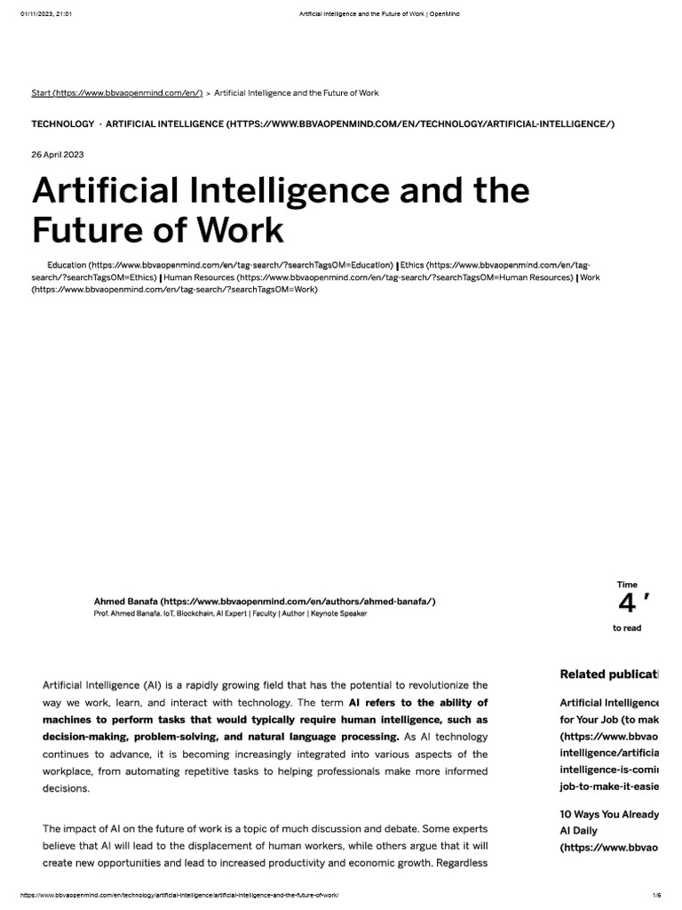 Artificial Intelligence and The Future of Work - OpenMind | PDF ...