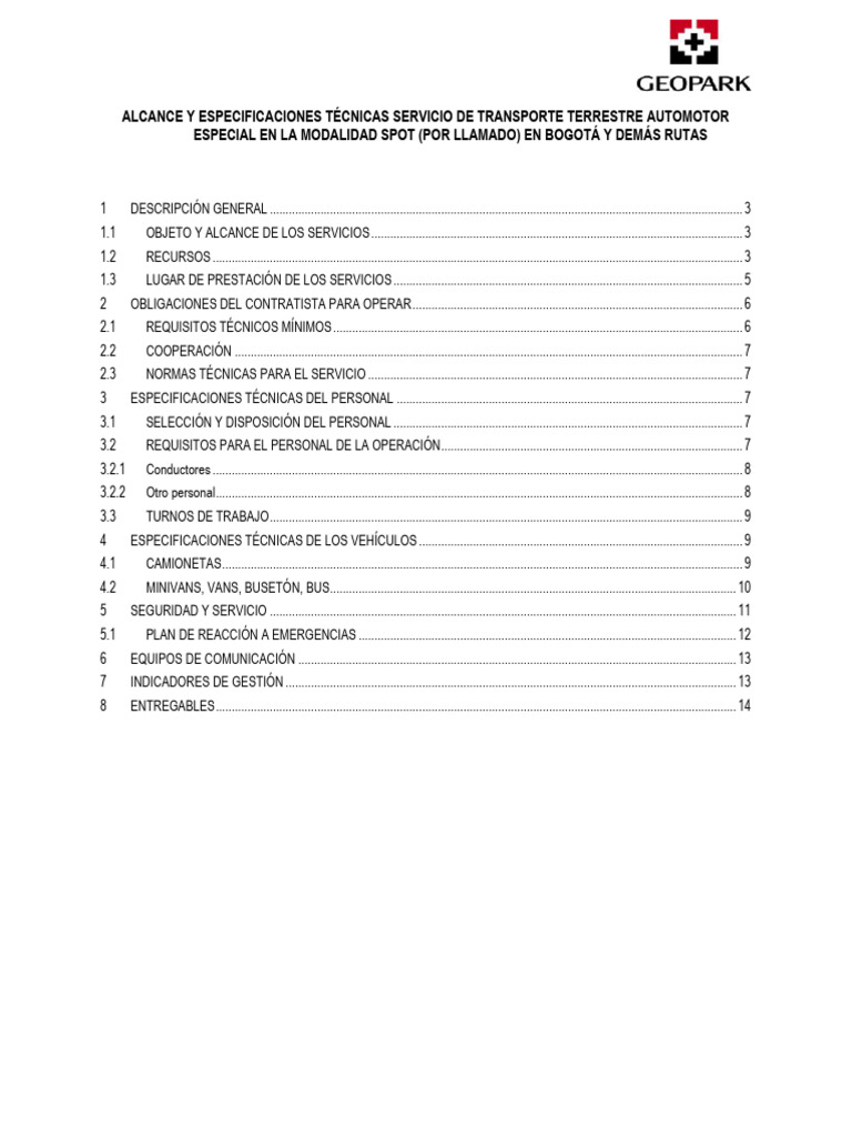 Anexo 3 1 9 3 alcance y especificaciones t cnicas transporte especial