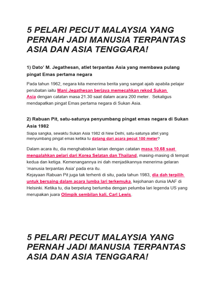 Pelari Pecut Terbaik Malaysia | PDF