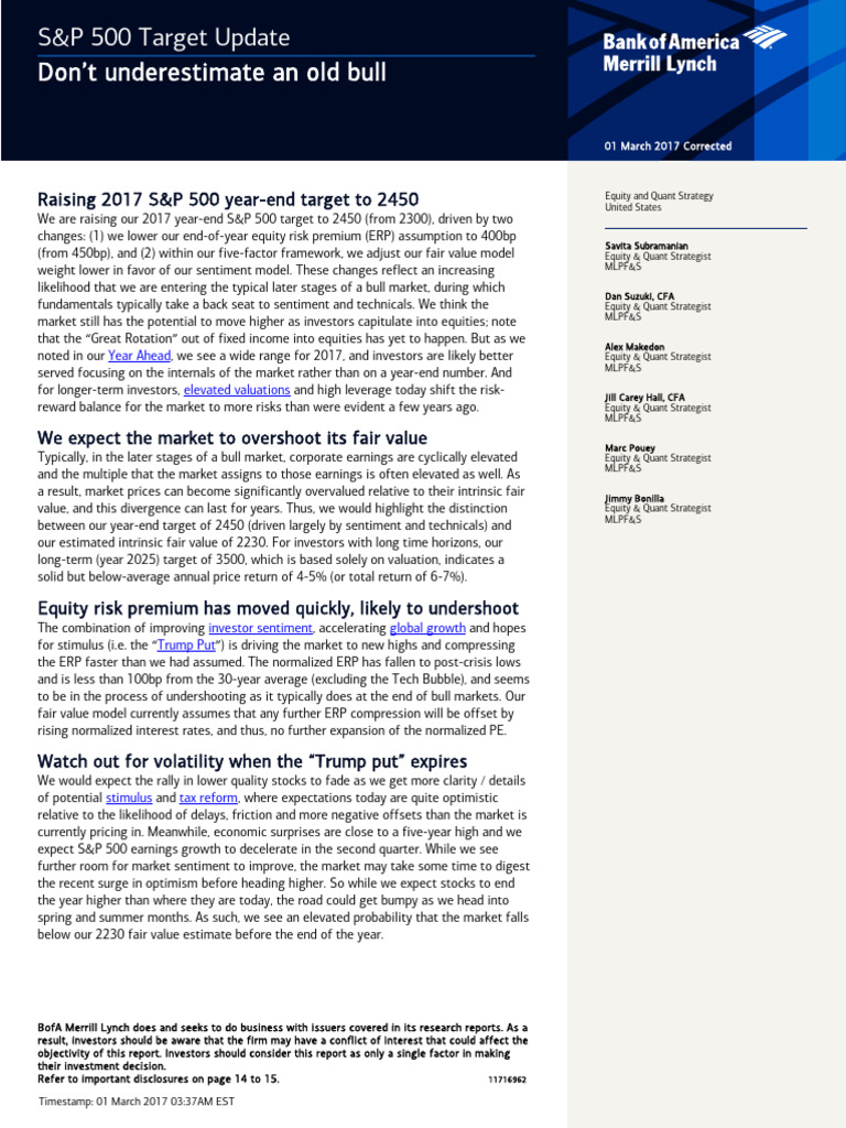 S and P 500 Target Update March 2017 PDF Vix Valuation (Finance)