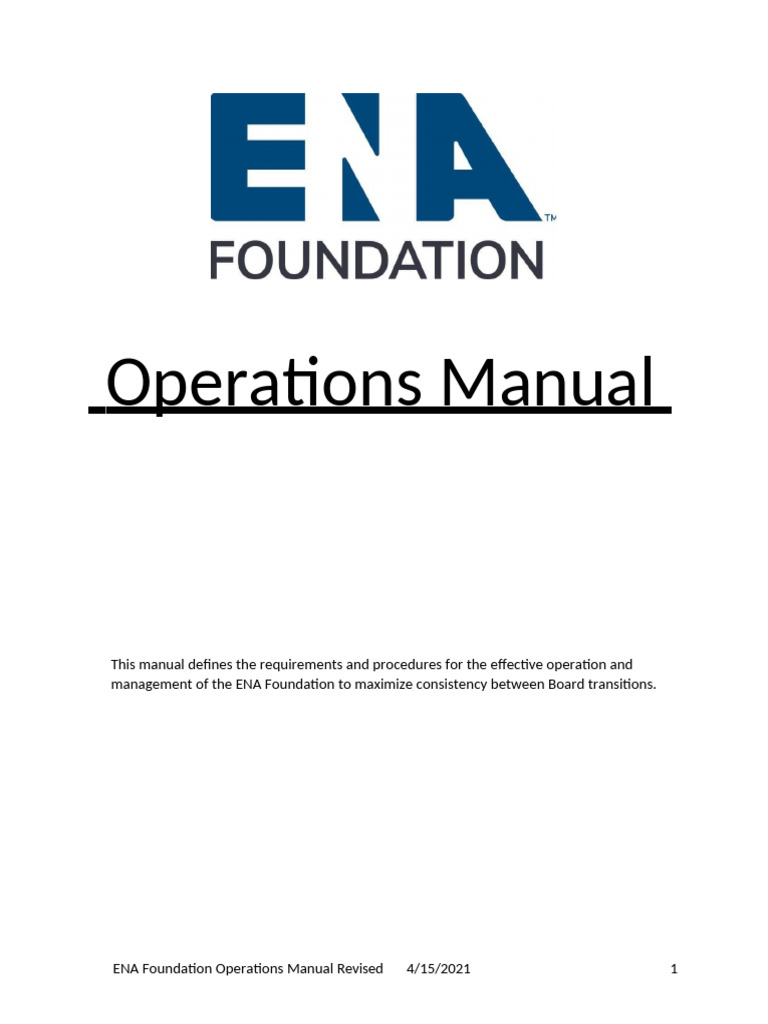 ENA Foundation Board Operations Manual | PDF | Board Of Directors ...