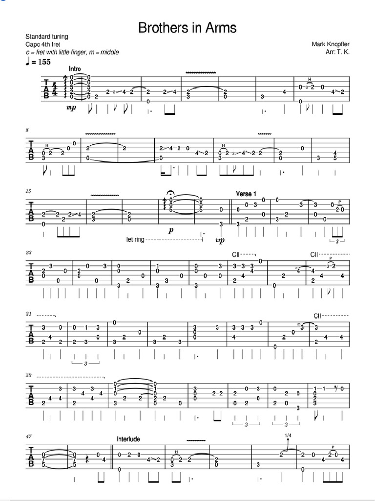 Brothers in Arms Fingerstyle (Edit) PDF