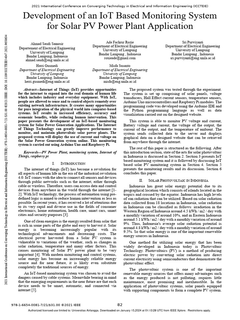 Development of An IoT Based Monitoring System For Solar PV Power Plant ...