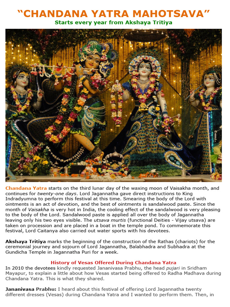 Chandana Yatra Mahotsava ISKCON Mayapur PDF Theistic Indian