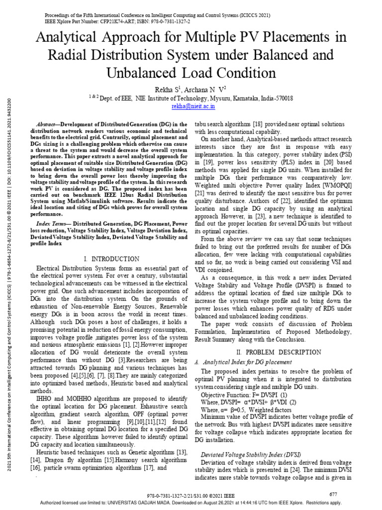 Optimal PV Placement in Radial Systems | PDF | Mathematical ...