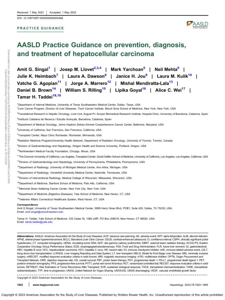 AASLD 2023 HCC Practice Guidance | PDF | Hepatitis | Cirrhosis