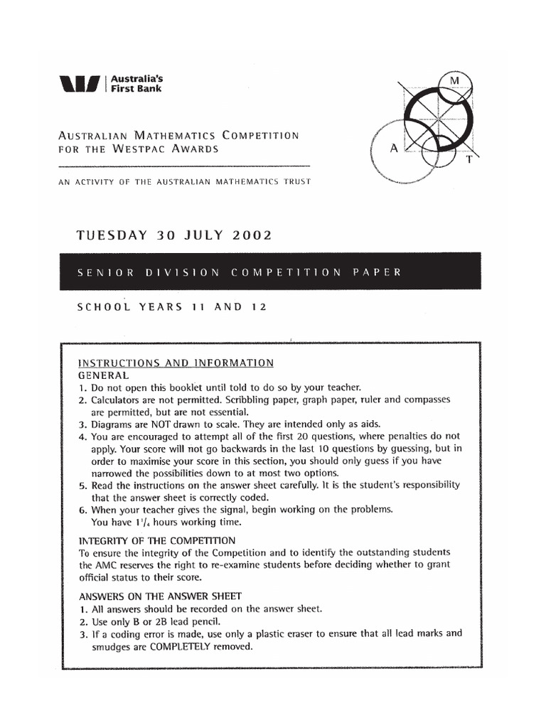 AMC 2002 Senior Division Questions | PDF | Geometry | Euclidean Geometry