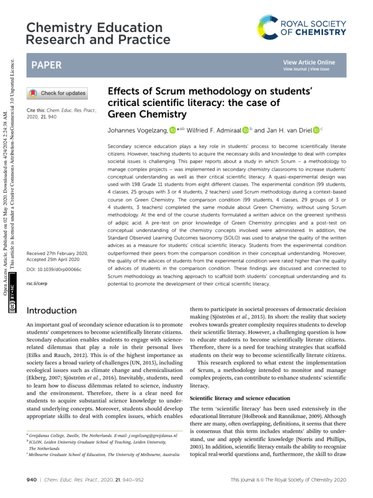 Scrum Methodology Boosts Scientific Literacy | PDF | Learning | Knowledge