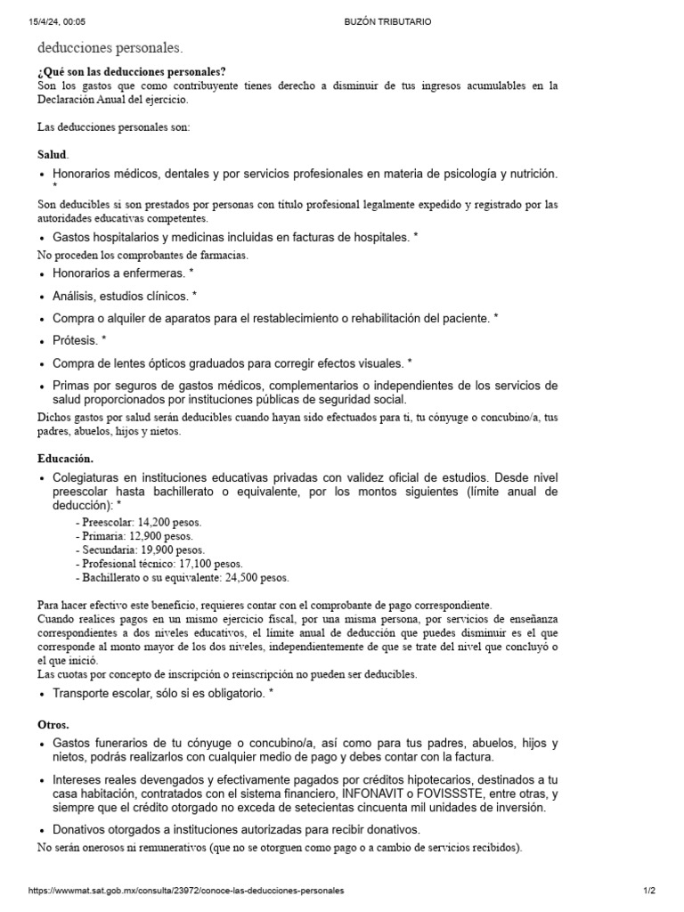 Deducciones Personales en la Declaración Anual | PDF | Impuestos ...