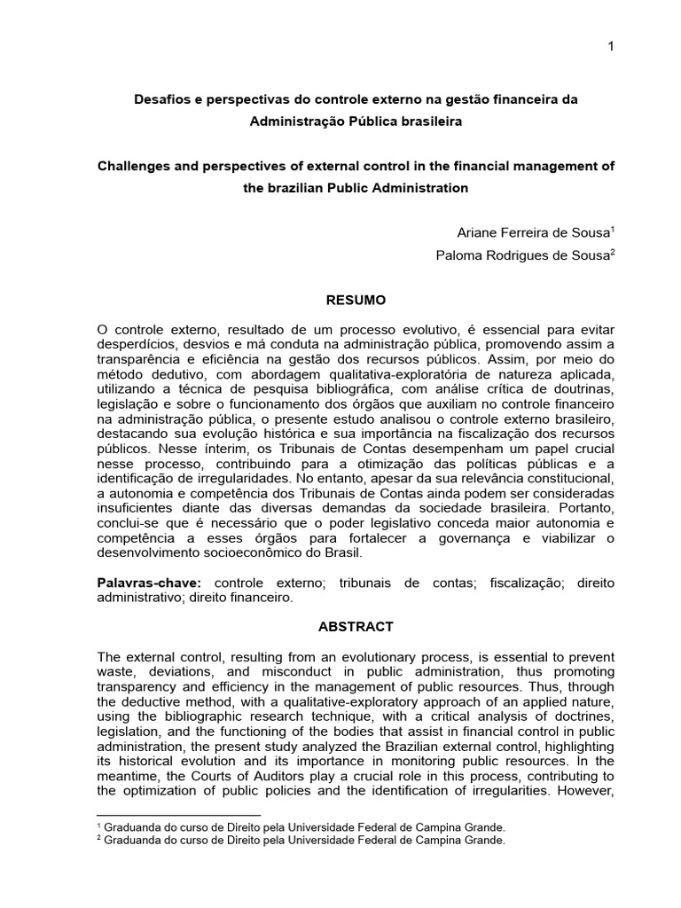 Controle Externo na Gestão Pública Brasileira | PDF | Administração ...