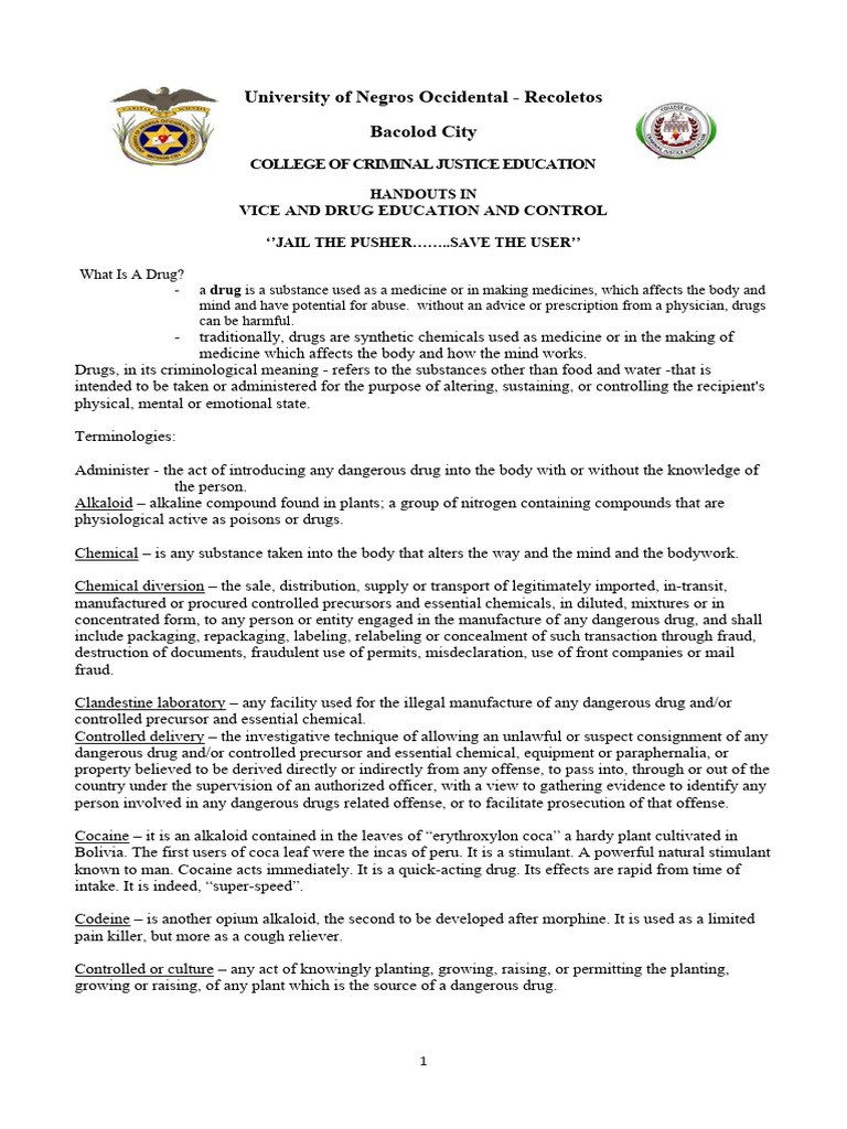 Criminology Drug Control Guide | PDF | Substance Dependence | Morphine