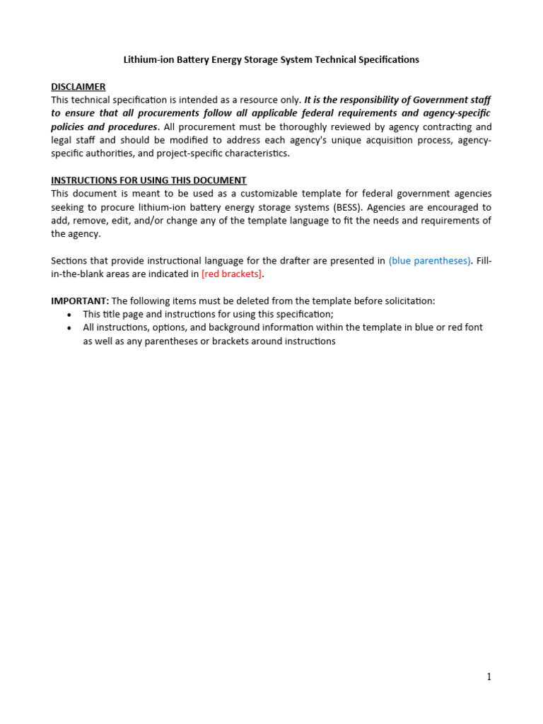 BESS Technical Specifications Template | PDF | International ...