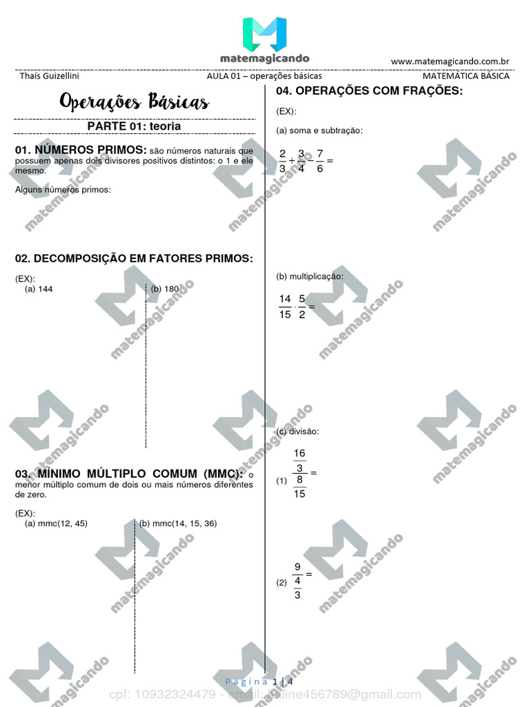 Operações Básicas de Matemática | PDF | Aritmética | Matemática elementar