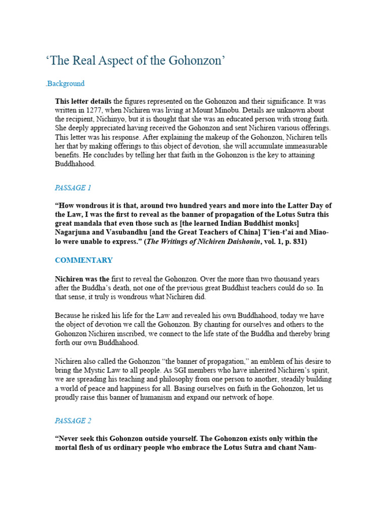 Understanding the Gohonzon's Significance | PDF | Nichiren | Buddhahood