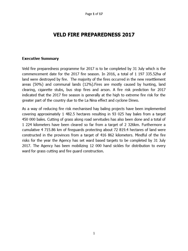 2017 Veld Fire Preparedness Plan | PDF | Fires | Risk